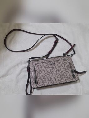 Calvin Klein Monogram Crossbody Bag in Dusty Pink and Brown